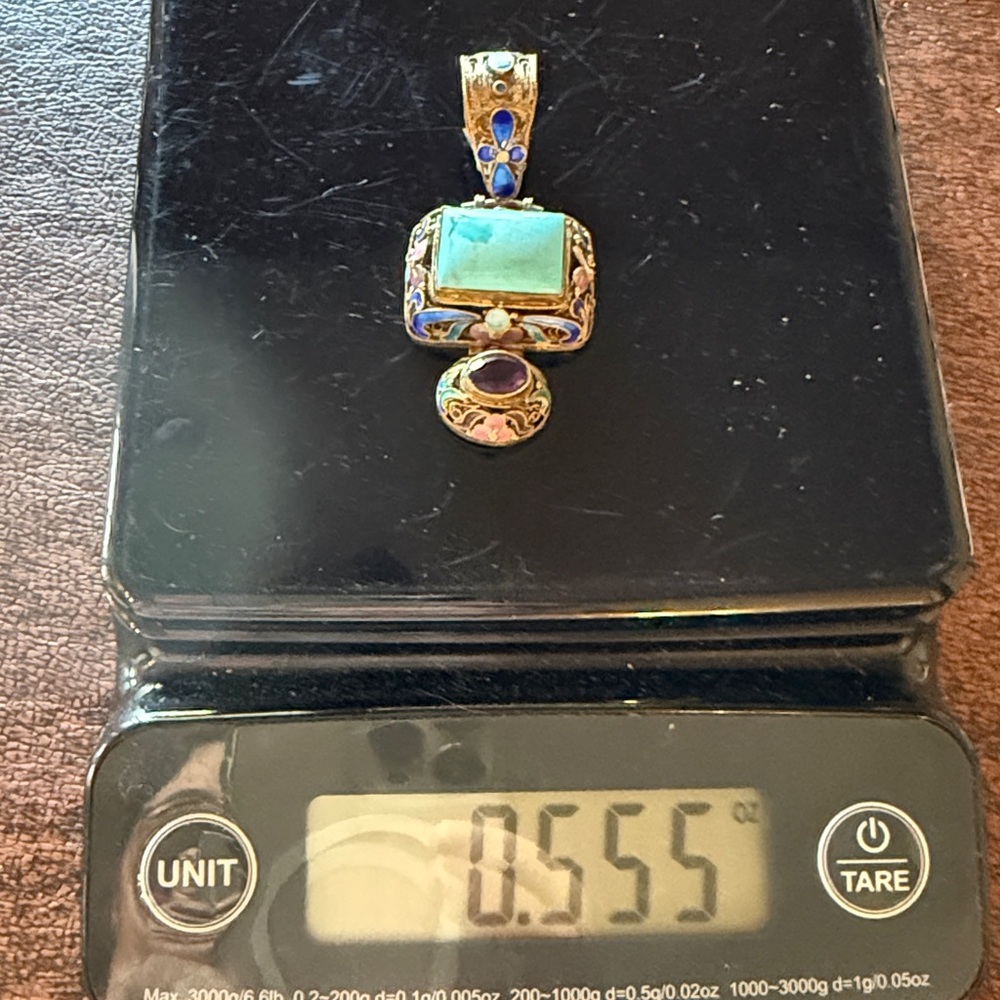 Gold-Tone Pendant Necklace with Turquoise and Amethyst Source Unknown - Picture 8 of 12